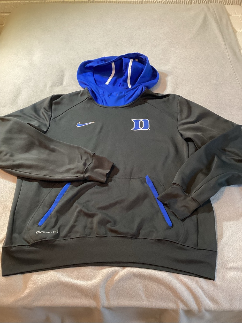Nike Duke Blue Devils Men's Therma Fit Hoodie Sweatshirt Gray Blue Size Lrg Flaw